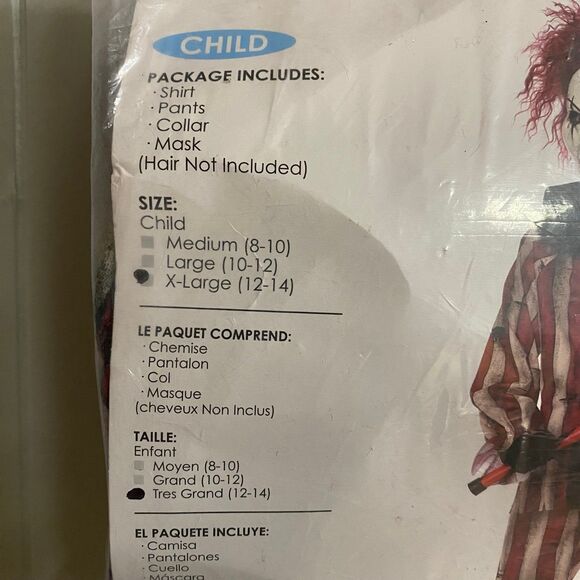 Nightmare Clown Costume Evil Scary Clown Halloween Cosplay Suit Mask New XL Kids - Picture 3 of 4